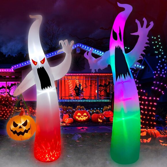 🆕Halloween 12 Ft Inflatable Terrible Ghost Pumpkin Outdoor Yard Decoration Set - Picture 1 of 9